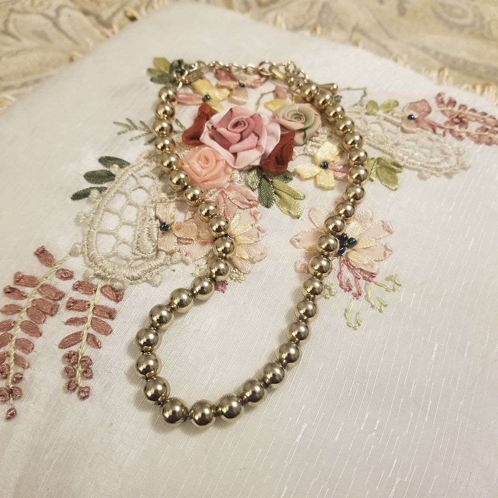 Gold Tone Vintage Monet Choker Necklace Metal Bead